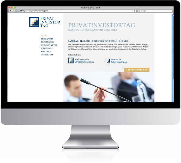 Internetauftritt Privatinvestortag Homepage Website